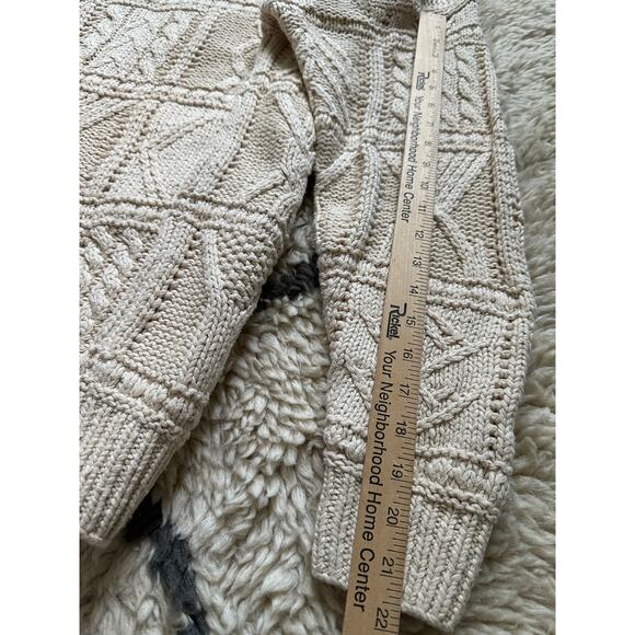Vintage Gap Sweater Pullover Turtleneck heavy cream linen Cable Hand Knit sz M - Picture 8 of 13
